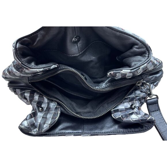 Adrienne Vittadini Black & Silver Woven Clutch Bag With Wrist Strap